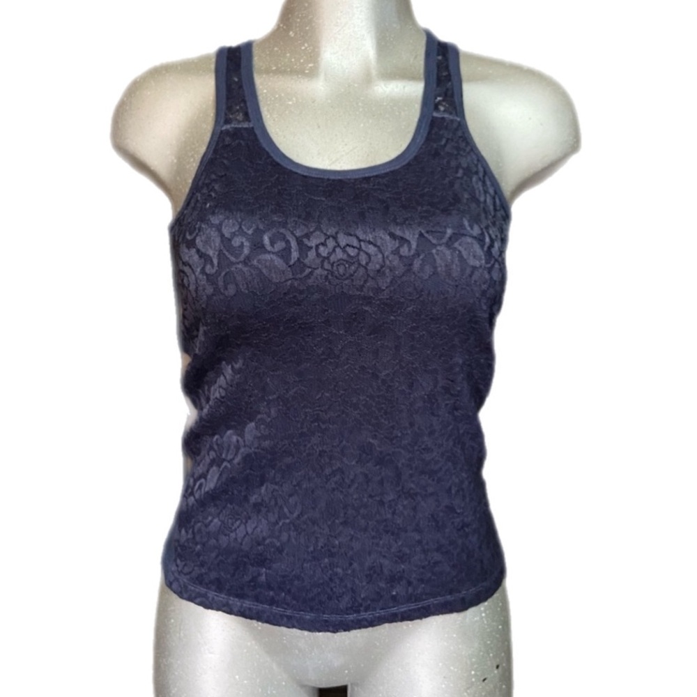 AEROPOSTALE Y2K Navy Lace Cami Tank Top Fairy Grunge Small Whimsigoth Racerback